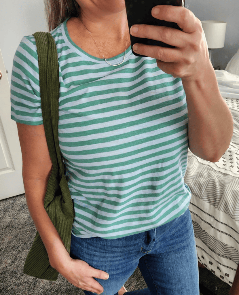 jamie kohls green stripe shirt