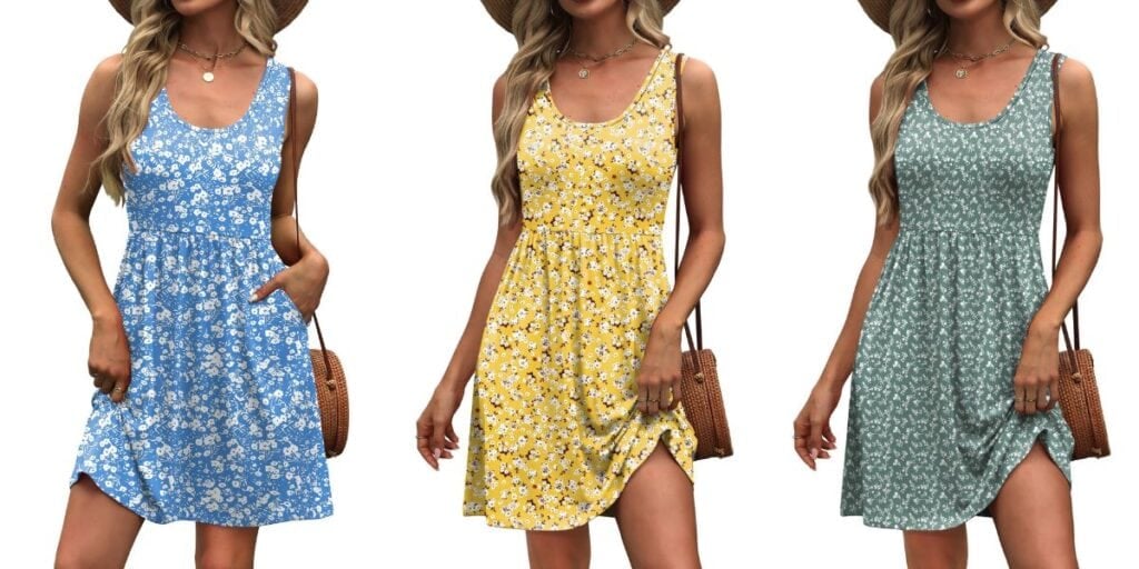 blue, yellow and green patterned sundresses