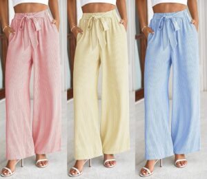 BTFBM Striped High Waist Tie Knot Palazzo Pants