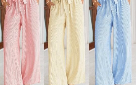 BTFBM Striped High Waist Tie Knot Palazzo Pants