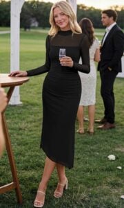 BTFBM Womens Long Sleeve Mesh Sheer Bodycon Midi Dress