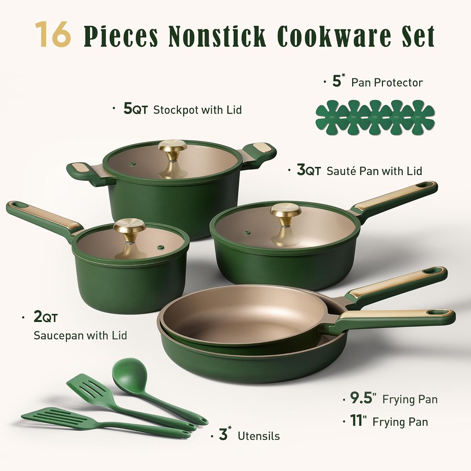 CAROTE Pots and Pans Set Non stick, Cookware Set, 16pcs NonStick Kitchen Set Induction Cookware Non Toxic & PFOA&PFOS Free, Dishwasher, Green 2 CAROTE Pots and Pans Set Non stick, Cookware Set, 16pcs NonStick Kitchen Set Induction Cookware Non Toxic & PFOA&PFOS Free, Dishwasher, Green 2