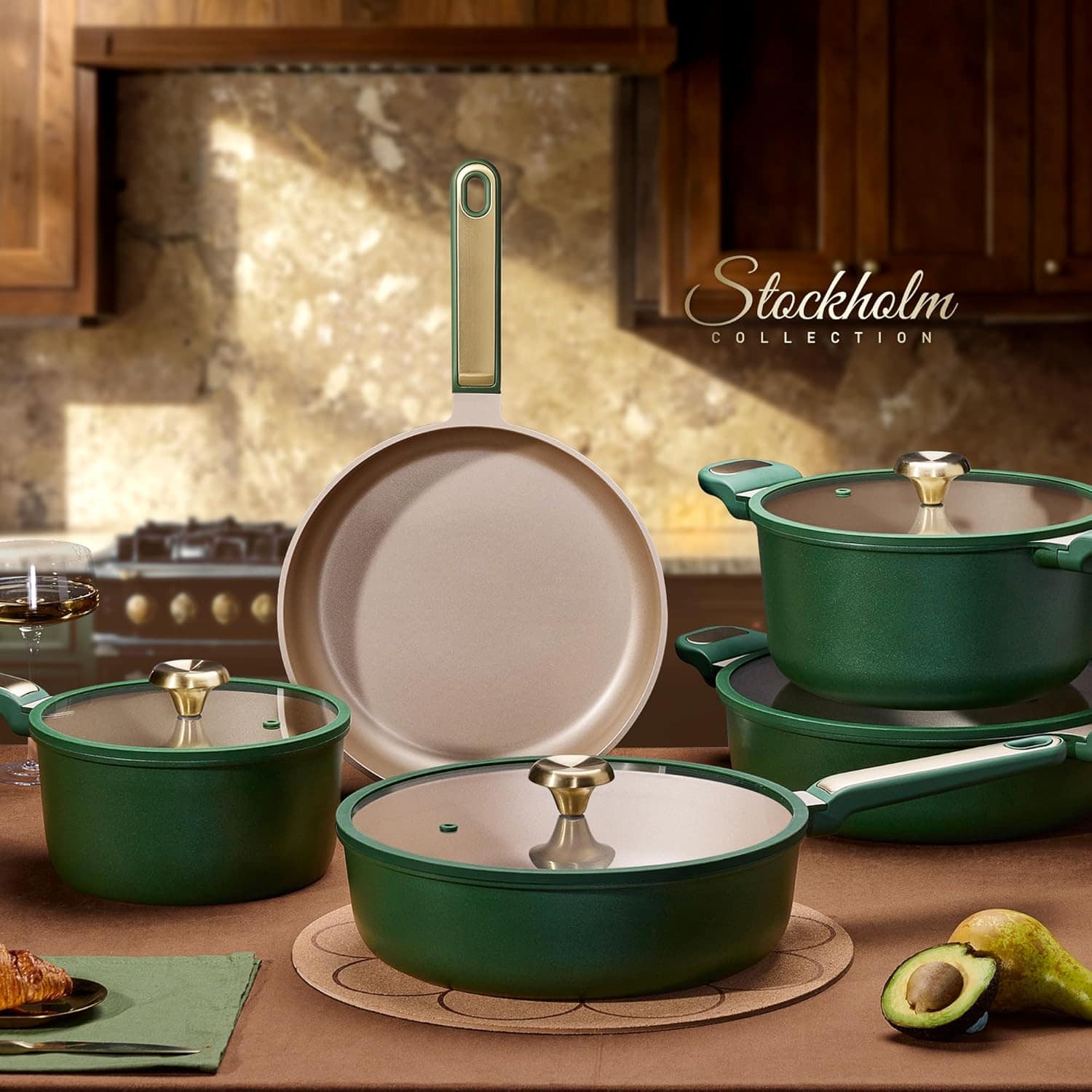 CAROTE Pots and Pans Set Non stick, Cookware Set, 16pcs NonStick Kitchen Set Induction Cookware Non Toxic & PFOA&PFOS Free, Dishwasher, Green