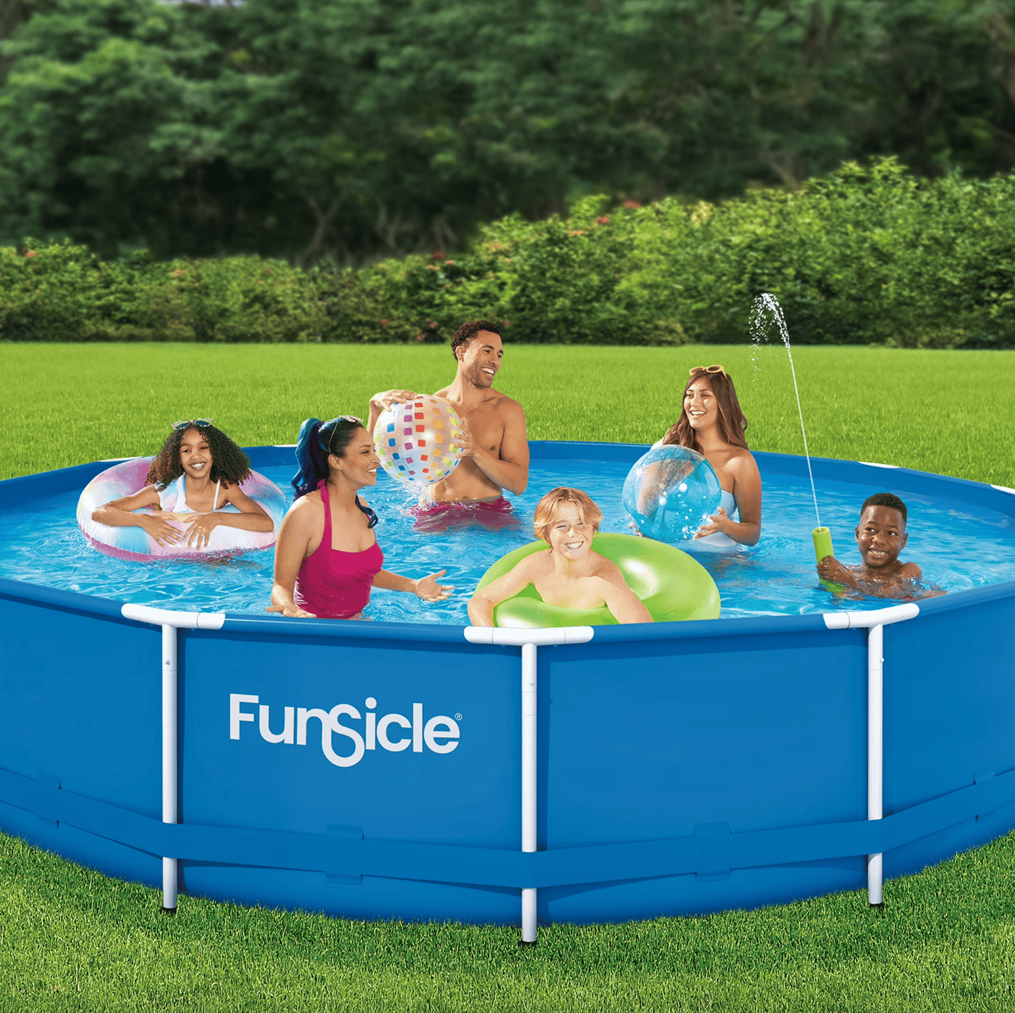 Funsicle 14ft Activity Above Ground Metal Frame Swimming Pool, Includes SkimmerPlus Pump, Round, Age 6 & up