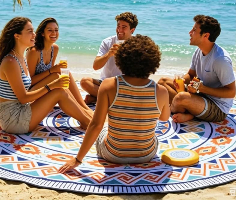 HIHOHO Round Beach Blanket Sandproof Waterproof HIHOHO Round Beach Blanket Sandproof Waterproof