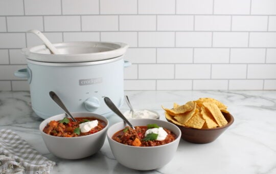 Healthiest Turkey Chili in bowls with chips