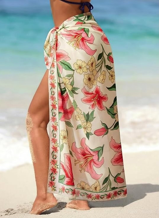 Herseas Women Sheer Sarong High Slit One Size Swimsuit Coverups