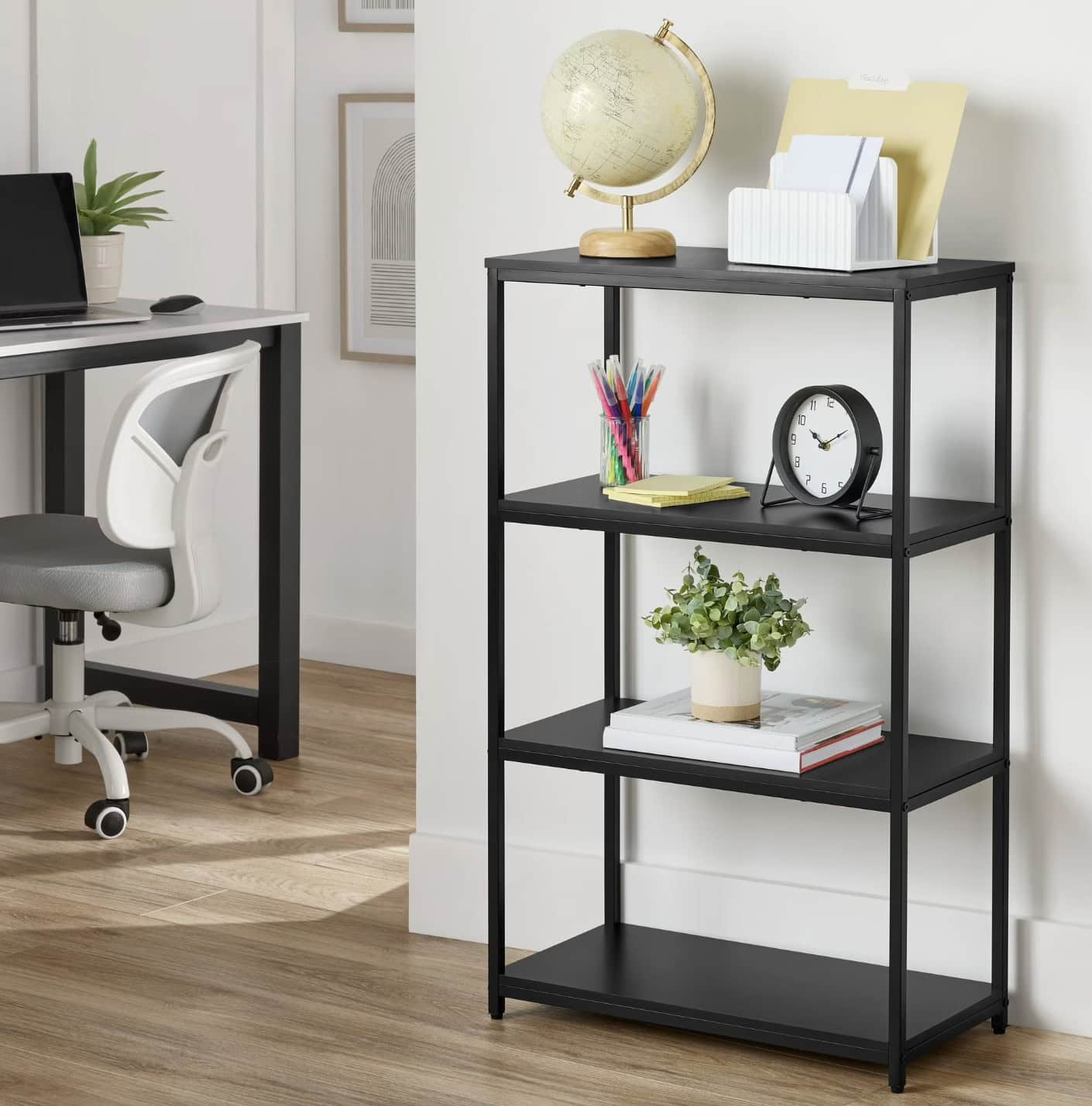 Mainstays 4 Shelf Metal Frame Bookcase, Black Finish