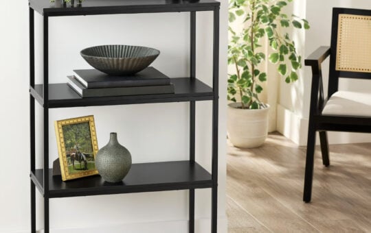Mainstays 4 Shelf Metal Frame Bookcase, Black Finish