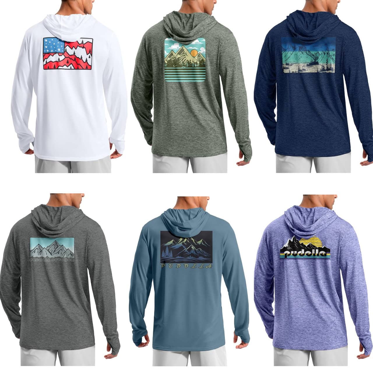Pudolla Men's UPF 50+ Sun Protection Rash Guard Hoodie