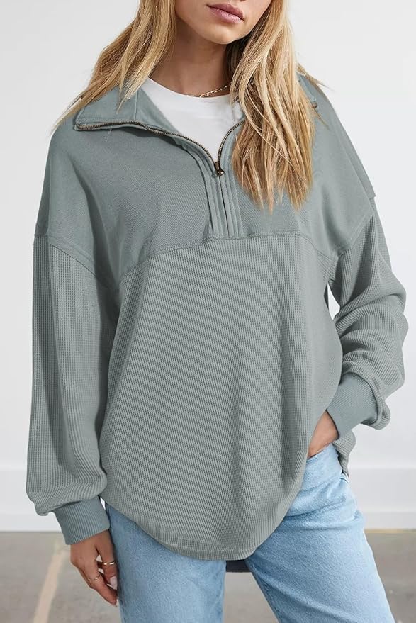 SHEWIN Womens Fall Sweatshirt Casual Waffle Knit Half Zip Pullover