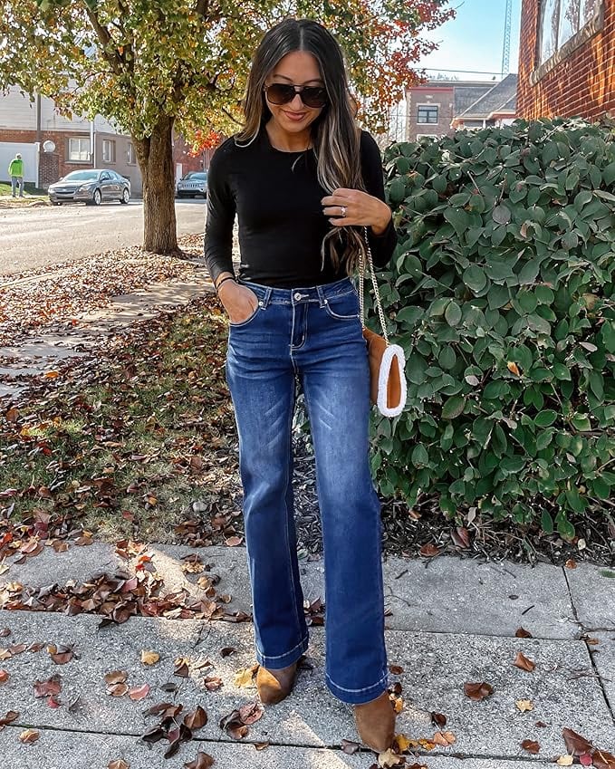 Womens Flare Jeans High Waisted Wide Leg Baggy Jeans