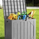 30 Gallon Outdoor Storage Box, Waterproof Resin Deck Box Organizer for Patio Cushion Storage, Lockable Outside Container for Garden Tools