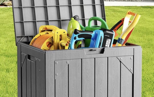30 Gallon Outdoor Storage Box, Waterproof Resin Deck Box Organizer for Patio Cushion Storage, Lockable Outside Container for Garden Tools