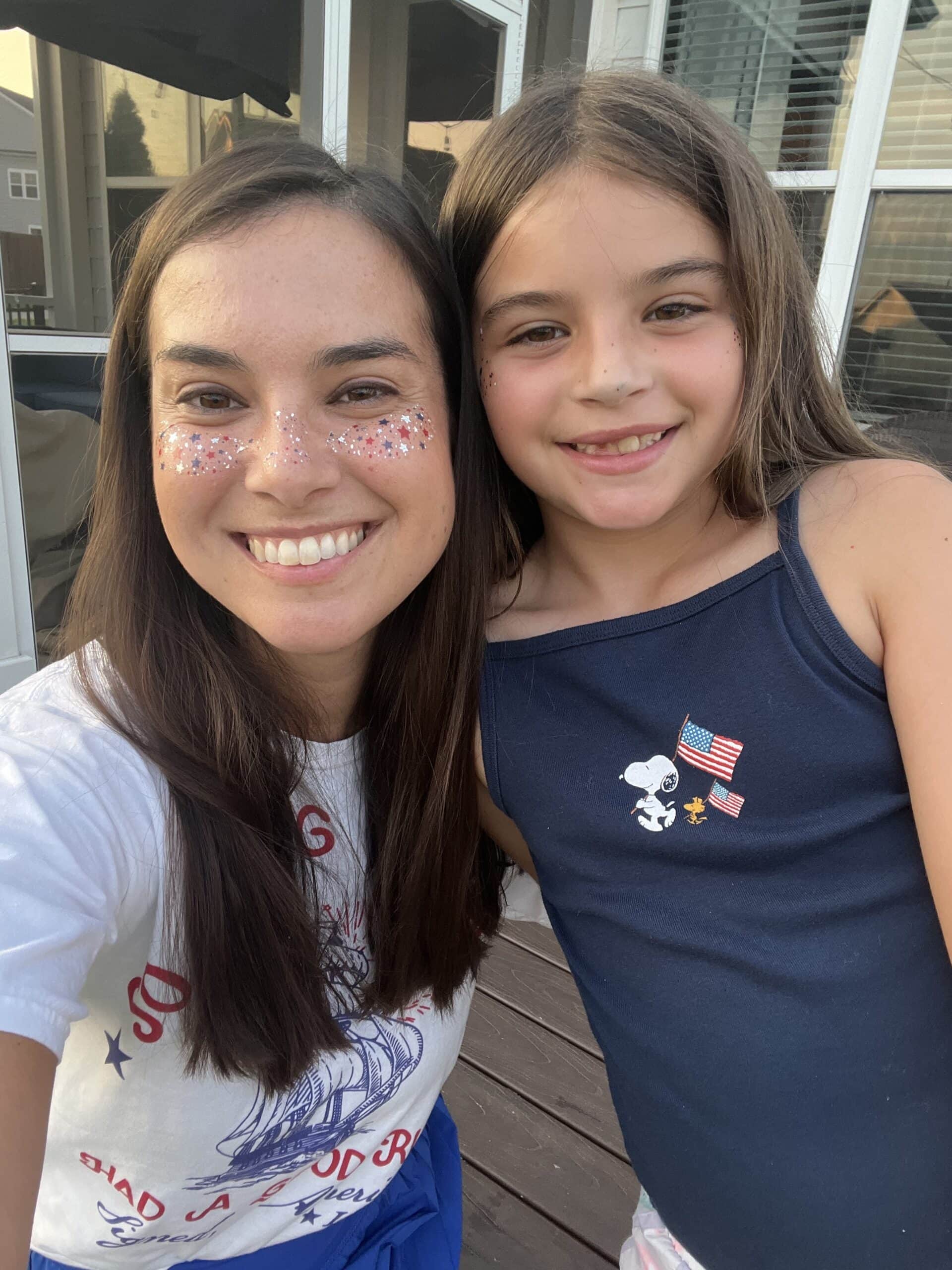 4th of July Glitter Freckles Face Tattoos Allison with girl