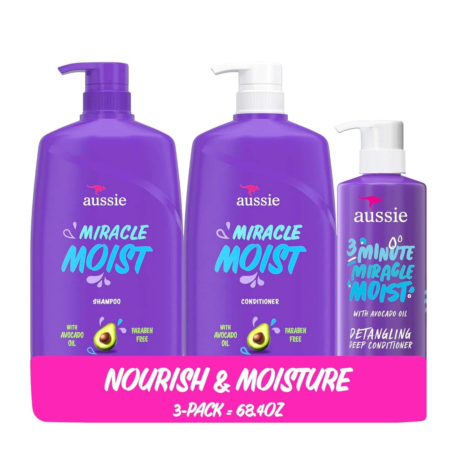 Aussie Miracle Moist Shampoo and Conditioner with 3 Minute Miracle Deep Conditioner