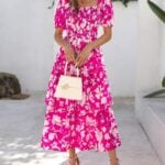 BTFBM Womens Square Neck Smocked Dress