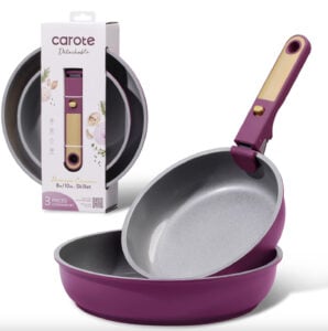 Carote Ceramic Nonstick Detachable Pots and Pans Set, 3 Pieces Non Toxic Cookware Se