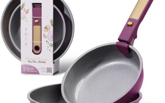 Carote Ceramic Nonstick Detachable Pots and Pans Set, 3 Pieces Non Toxic Cookware Se