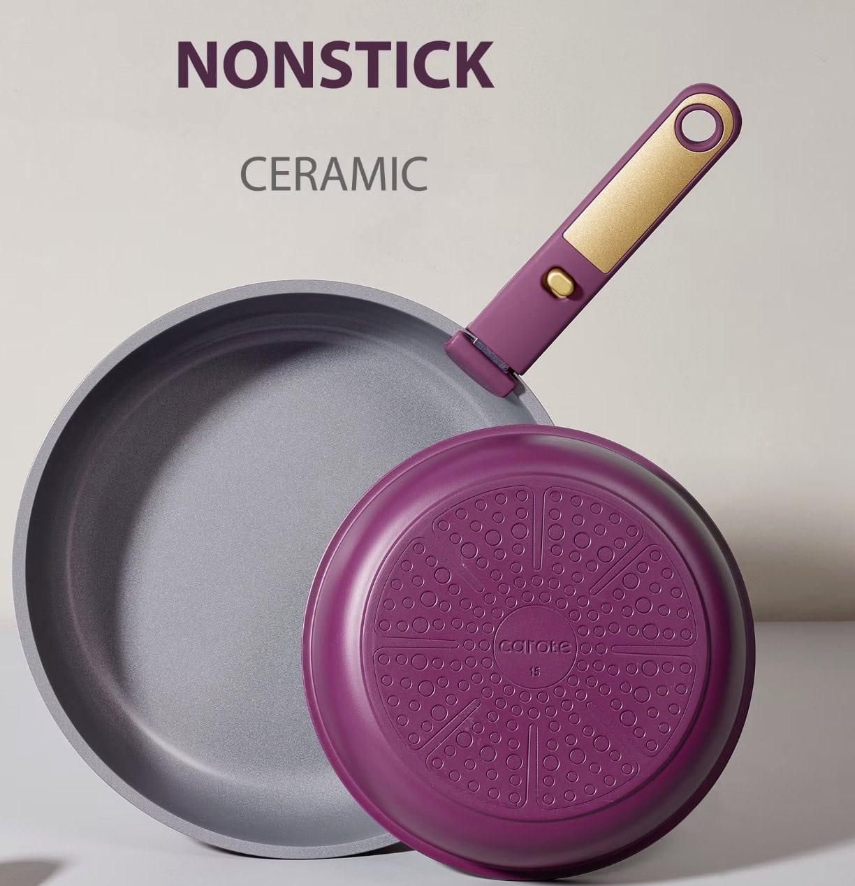 Carote Ceramic Nonstick Detachable Pots and Pans Set, 3 Pieces Non Toxic Cookware Set