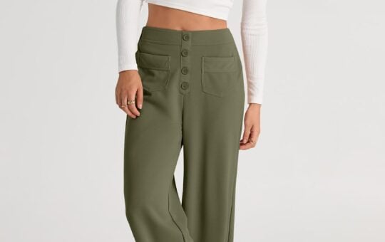 EVALESS Womens High Waist Button Stretchy Work Dress Pants
