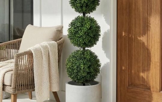 Nearly Natural 36in Artificial Triple Ball Boxwood Topiary Tree