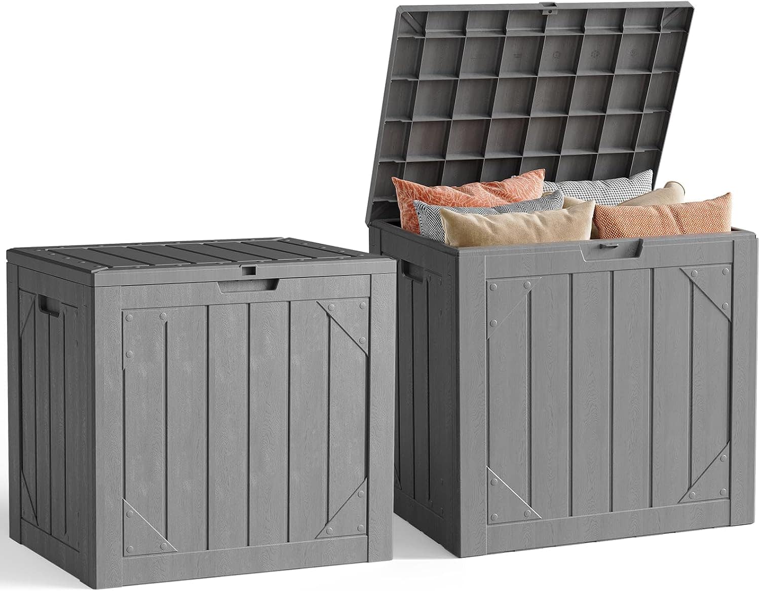Outdoor Storage Box,30 Gallon Deck Box Outdoor Storage Bench Outside Waterproof Resin Storage Bench, Lockable Patio Cushions, Garden Tools Storage For Furniture, UV Resistant Gray