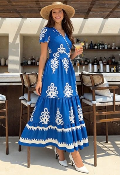 PRETTYGARDEN Womens Summer Casual V Neck Boho Maxi Dress