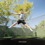 Sportspower BouncePro 14ft Trampoline Meets ASTM Safety Standards, Heavy Duty Rust Resistant Steel Frame, UV Resistant Jump Mat & Safety Net