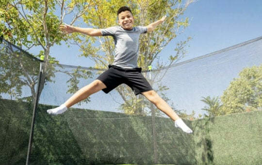 Sportspower BouncePro 14ft Trampoline Meets ASTM Safety Standards, Heavy Duty Rust Resistant Steel Frame, UV Resistant Jump Mat & Safety Net