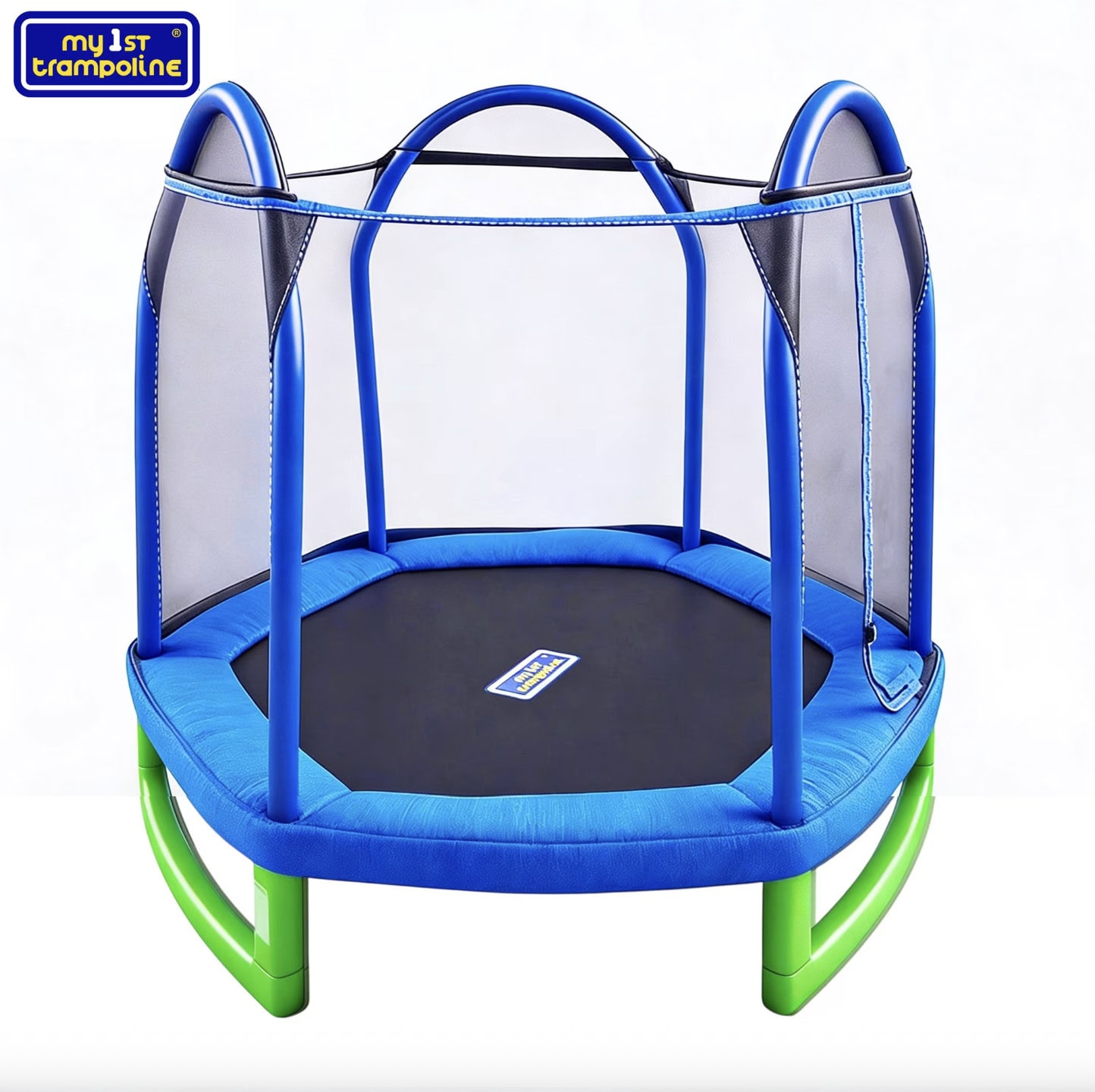 Sportspower My 1st Trampoline 7 ft Trampoline for Kids 3 10 Meets ASTM Safety Standards with Blow Molded Legs and Padded Heavy Duty Steel Frame, UV Resistant Safety Enclosure & Jump Mat