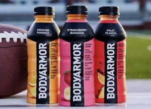 bodyarmor strawberry banana fruit punch orange mango bottles