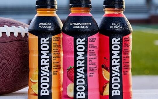 bodyarmor strawberry banana fruit punch orange mango bottles