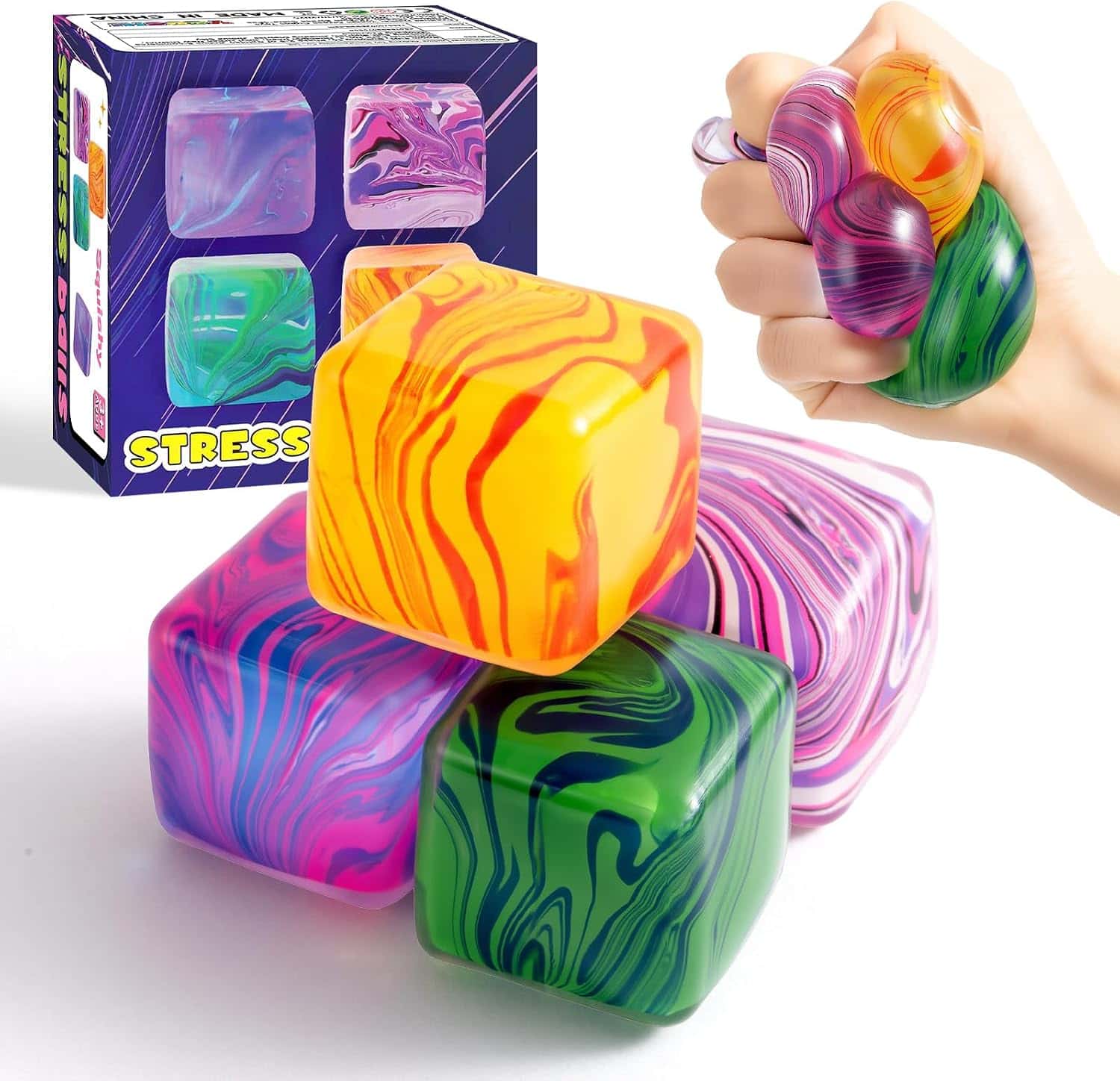 4 Pack Squishy Fidget Toys Stress Cube