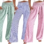 ANRABESS Womens Striped Gingham Palazzo Pants