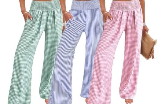 ANRABESS Womens Striped Gingham Palazzo Pants
