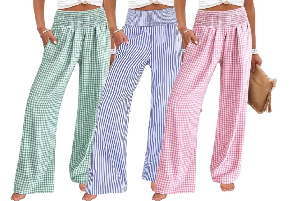 ANRABESS Womens Striped Gingham Palazzo Pants