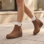 Athlefit Women's Low Heel Platform Wedge Ankle Boots