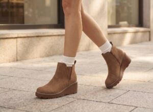 Athlefit Women's Low Heel Platform Wedge Ankle Boots