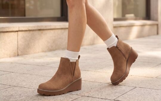 Athlefit Women's Low Heel Platform Wedge Ankle Boots