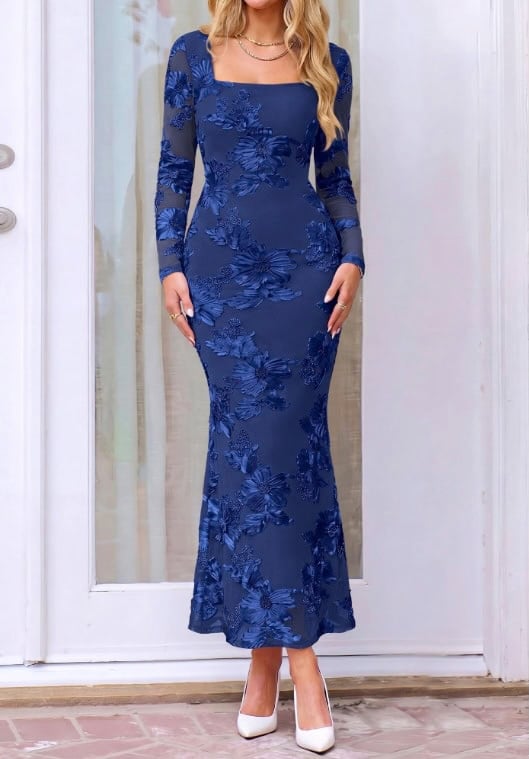 BTFBM Long Sleeve Bodycon Floral Mesh Maxi Dress BTFBM Long Sleeve Bodycon Floral Mesh Maxi Dress