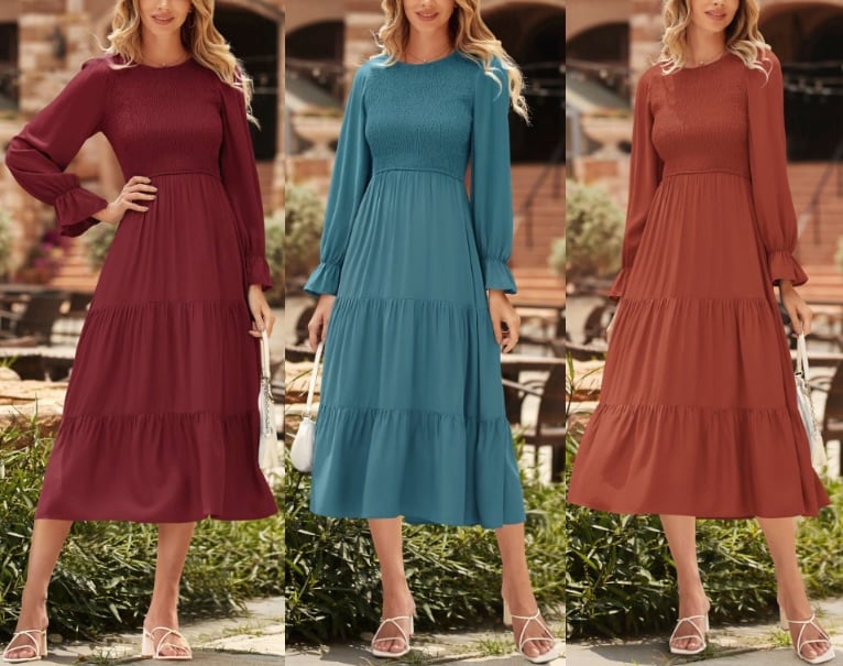 BTFBM Women Casual Long Sleeve Crew Neck Fall Dress
