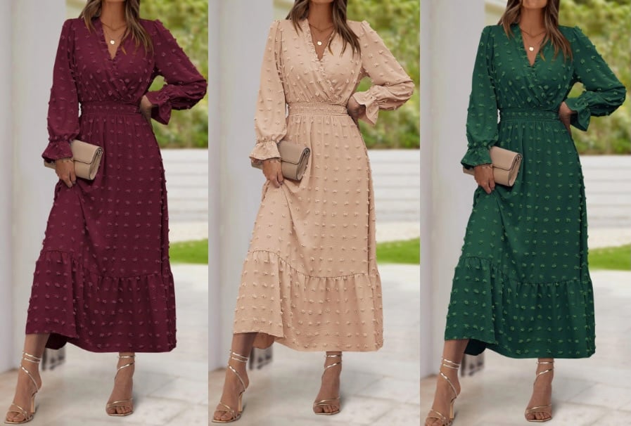 BTFBM Women's Swiss Dot Fall Maxi Dress