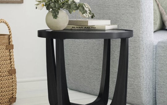 Beautiful Glass Rattan End Table, Black