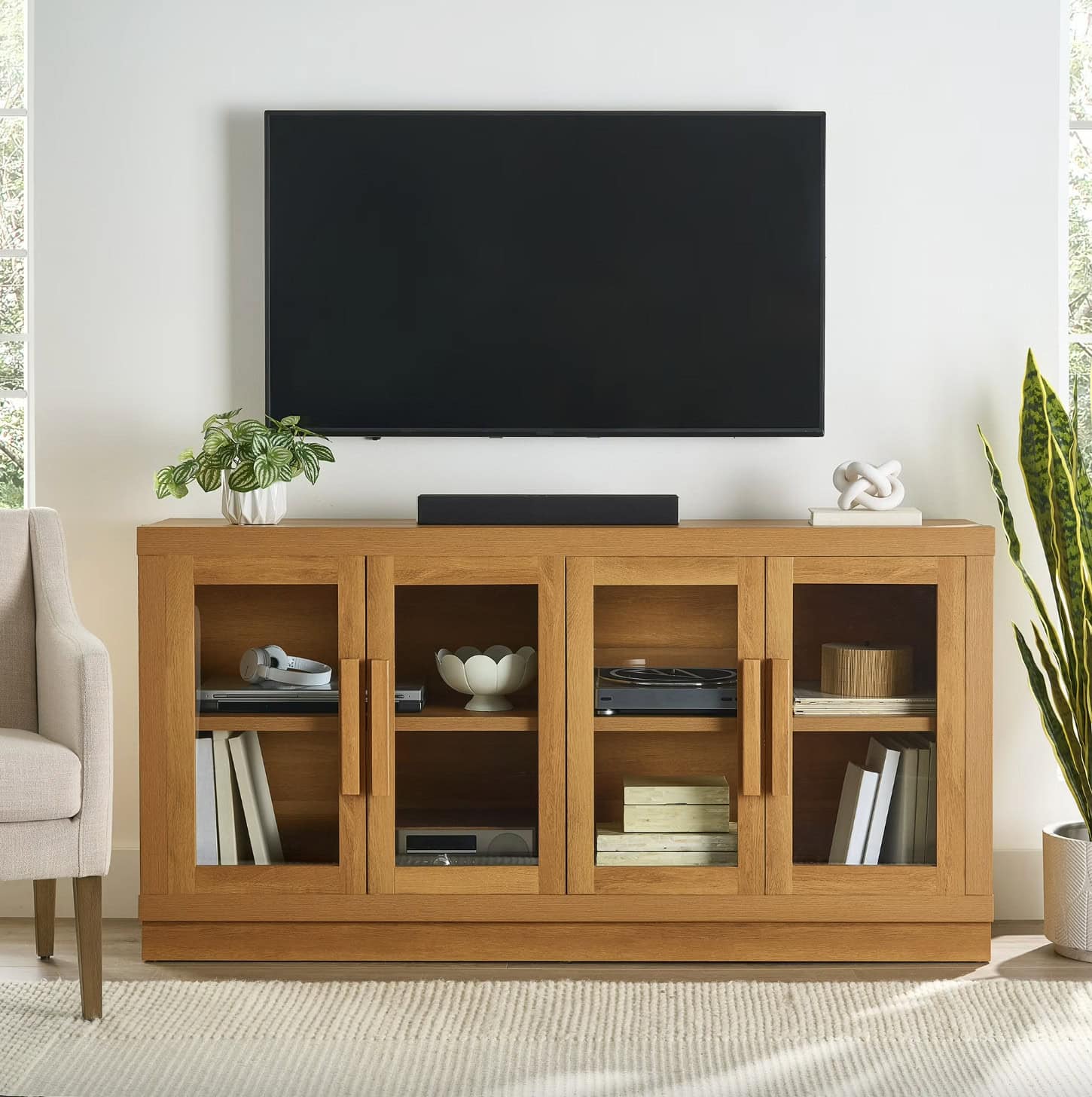 Better Homes & Gardens Ezra TV Stand for TV's up to 70, Light Honey finish Better Homes & Gardens Ezra TV Stand for TV's up to 70, Light Honey finish