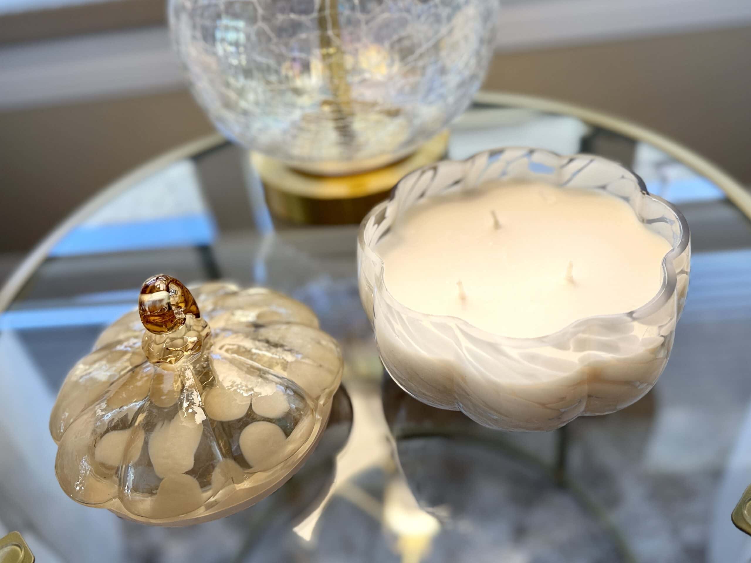 Better Homes & Gardens Pumpkin Glass Jar Candle Lid Off Mary