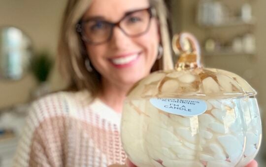 Better Homes & Gardens Pumpkin Glass Jar Candle Mary Holding