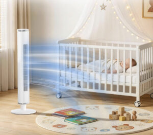 COWSAR Bladeless Tower Fan with Remote, 6 Speeds, 4 Modes, 24H Timer, 60° Oscillation for Bedroom, Office, Kitchen,41 Inch,White