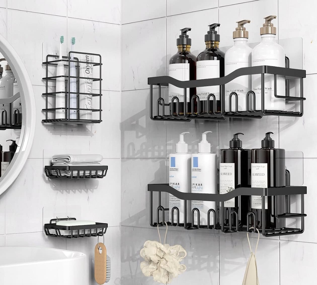 EUDELE Adhesive Shower Caddy, 5 Pack Rustproof Stainless Steel Bath Organizers