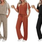 Ekouaer Womens Ribbed Knit Lounge Set